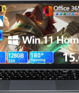 15.6 Inch Laptop with Office 365, 6GB RAM 128GB SSD, Quad-Core Processor, Win 11 Home Laptops Computer, IPS FHD, 180°Viewing, Type-C, WiFi 5, BT 4.2, Portable Thin Business Student Laptops